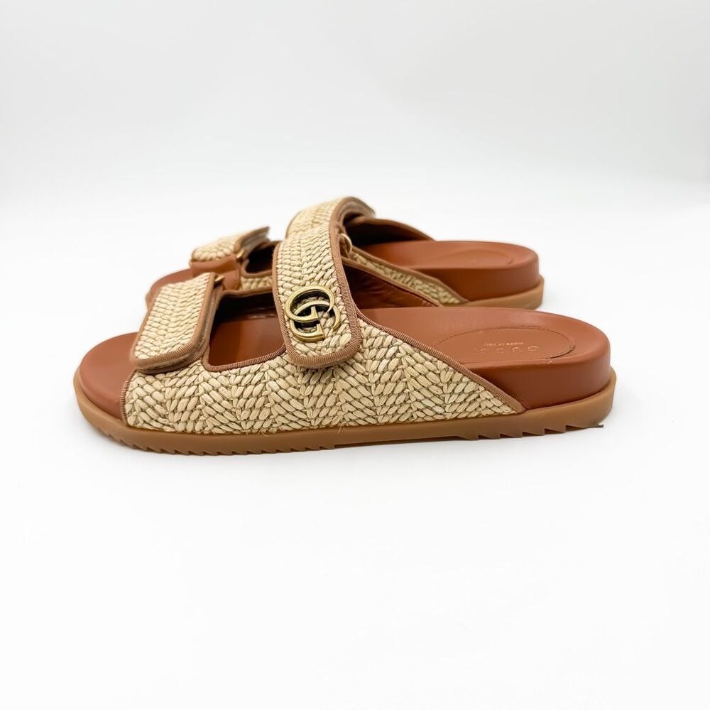Gucci GG Logo Monogram Raffia Sandals Slides EU 38 US 8 - Picture 3 of 12
